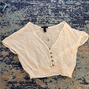Forever 21 Cream Short Sleeve Crop Blouse